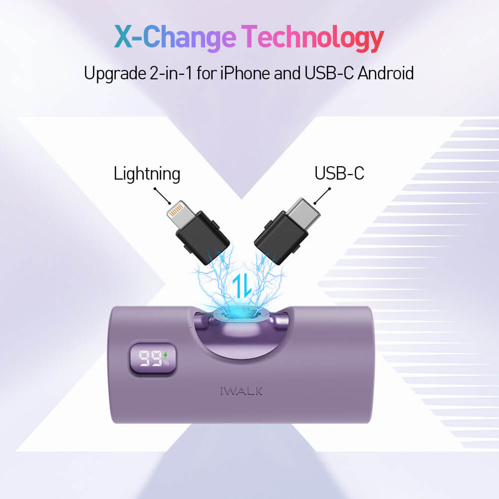 แบตเตอรี่สำรอง IWALK LINKPODX 5000 MAH สี PURPLE เปลี่ยนหัวชาร์จได้ทั้ง LIGHTNING และ TYPEC_2